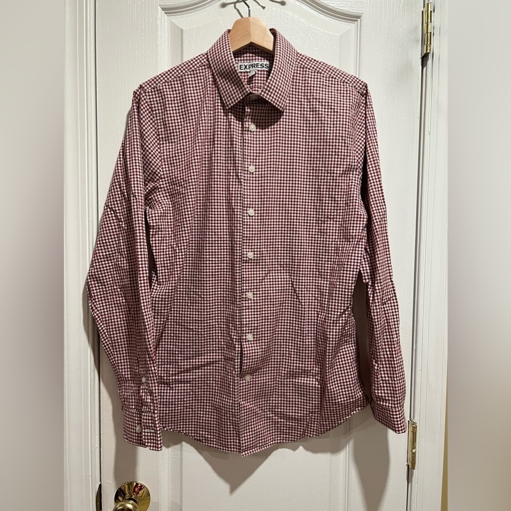 Express Button Up Shirt Mens SZ M 15-15 1/2 Long Sleeve Multi-Plaid slim fit